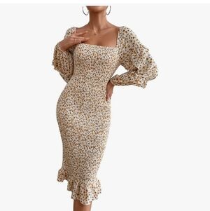 PrettyGarden MATERNIRY White and Yellow Floral Boho Dress